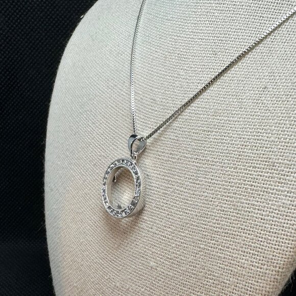 VTG Sterling Silver 925 Cubic Zirconia Circle Pendant Necklace Box Link 18'' - Picture 3 of 10